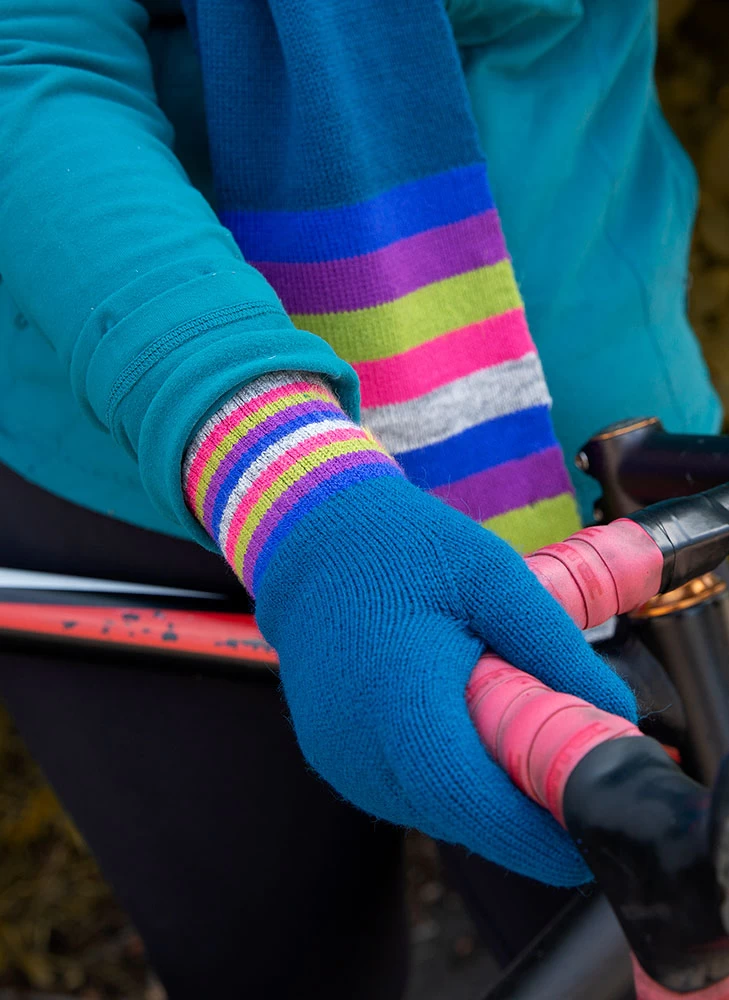 Women’s Knitted Gloves With Neon Striped Cuffs 2 Women’s Knitted Gloves With Neon Striped Cuffs - Image 2
