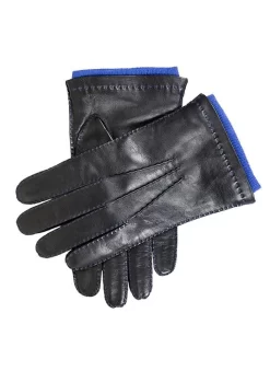 Men's Handsewn Three-Point Cashmere-Lined Leather Gloves With Colour Contrast Details