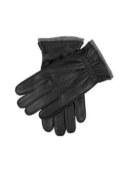 Men’s Three-Point Cashmere-Lined Deerskin Leather Gloves With Cashmere Cuffs