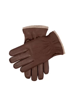 Men’s Three-Point Cashmere-Lined Deerskin Leather Gloves With Cashmere Cuffs -Fashion Accessories Shop 5 1543 Walnut Beige