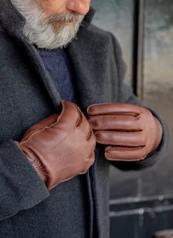 Men's Handsewn Three-Point Cashmere-Lined Deerskin Leather Gloves -Fashion Accessories Shop 5 1544 Bark d6150b1b 497d 4b27 8878 d42012aa4597