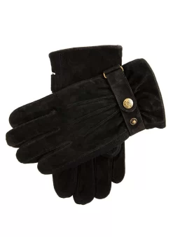 Men's Three-Point Fleece-Lined Suede Gloves -Fashion Accessories Shop 5 1617 black