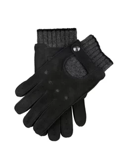 Men’s Water-Resistant Wool Blend-Lined Nubuck Leather Gloves With Knitted Cuffs