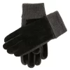 Men's Three-Point Fleece-Lined Suede Gloves With Knitted Cuffs