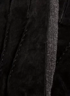 Men's Three-Point Fleece-Lined Suede Gloves With Knitted Cuffs -Fashion Accessories Shop 5 1629Black1