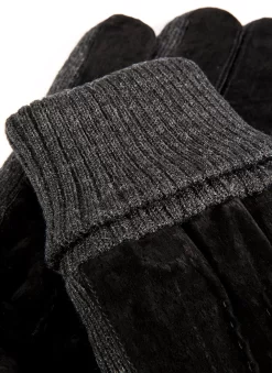 Men's Three-Point Fleece-Lined Suede Gloves With Knitted Cuffs -Fashion Accessories Shop 5 1629Black2
