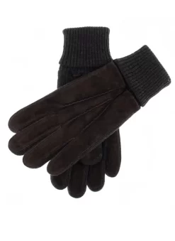 Men's Three-Point Fleece-Lined Suede Gloves With Knitted Cuffs -Fashion Accessories Shop 5 1629 20brown 20charcoal