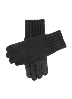Men's Cashmere Knitted Gloves With Suede Palm Patch -Fashion Accessories Shop 5 4522 Black