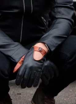 Men's Leather Driving Gloves With Colour Contrast Details -Fashion Accessories Shop 5 9051 tan