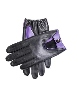 Men's Leather Driving Gloves With Colour Contrast Details -Fashion Accessories Shop 5 9051 20amethyst