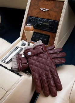 Men's Wool-Lined Quilted Leather Gloves With Knitted Cuffs -Fashion Accessories Shop 5 9053