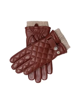 Men's Wool-Lined Quilted Leather Gloves With Knitted Cuffs -Fashion Accessories Shop 5 9053 20brown