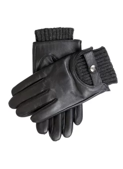 Men's Touchscreen Lined Leather Gloves With Knitted Cuffs