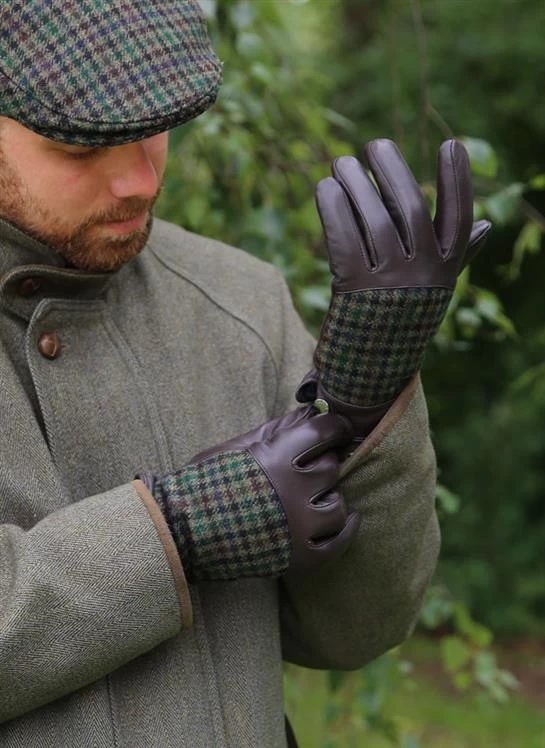 Men's Faux Fur-Lined Abraham Moon Dogtooth Tweed And Leather Gloves 2 Men's Faux Fur-Lined Abraham Moon Dogtooth Tweed And Leather Gloves - Image 2