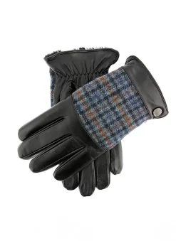 Men's Faux Fur-Lined Abraham Moon Dogtooth Tweed And Leather Gloves 13 Men's Faux Fur-Lined Abraham Moon Dogtooth Tweed And Leather Gloves -Fashion Accessories Shop 5 9308BlackAirforceBlue
