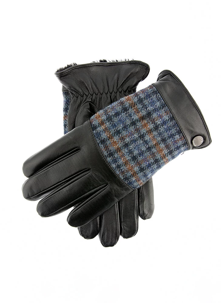 Men's Faux Fur-Lined Abraham Moon Dogtooth Tweed And Leather Gloves 6 Men's Faux Fur-Lined Abraham Moon Dogtooth Tweed And Leather Gloves - Image 6
