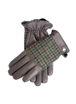 Men's Faux Fur-Lined Abraham Moon Dogtooth Tweed And Leather Gloves
