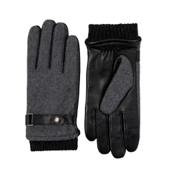 Men’s Touchscreen Lined Flannel And Leather Gloves -Fashion Accessories Shop 5 9314 Charcoal Black 1