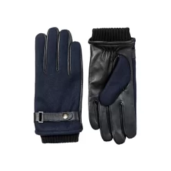 Men’s Touchscreen Lined Flannel And Leather Gloves -Fashion Accessories Shop 5 9314 Navy Black 1
