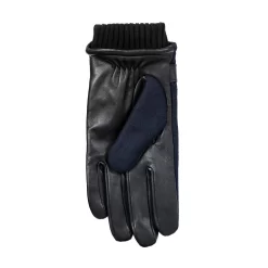 Men’s Touchscreen Lined Flannel And Leather Gloves -Fashion Accessories Shop 5 9314 Navy Black 3
