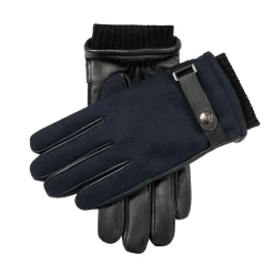 Men’s Touchscreen Lined Flannel And Leather Gloves -Fashion Accessories Shop 5 9514 Navy 1