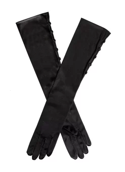 Women's Long Below-Elbow Satin Gloves With Buttons