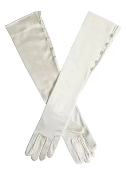 Women's Long Below-Elbow Satin Gloves With Buttons -Fashion Accessories Shop 6 2107Ivory