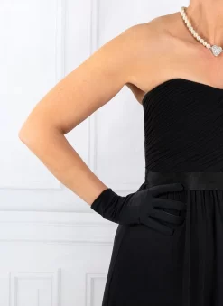 Women's Three-Point Matt Satin Gloves -Fashion Accessories Shop 6 2119 Black