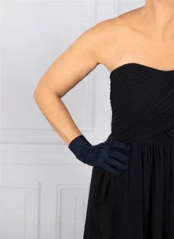 Women's Three-Point Matt Satin Gloves -Fashion Accessories Shop 6 2119 navy