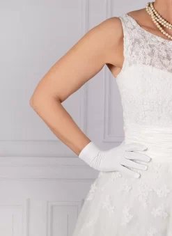 Women's Three-Point Matt Satin Gloves -Fashion Accessories Shop 6 2119 white