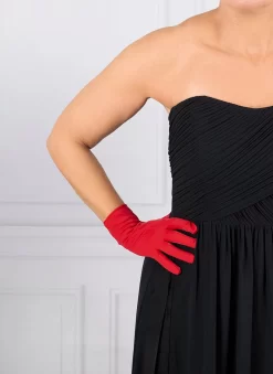 Women's Three-Point Matt Satin Gloves -Fashion Accessories Shop 6 2119 Berry