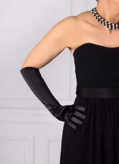 Women's Long Above-Elbow Satin Gloves -Fashion Accessories Shop 6 2181 black