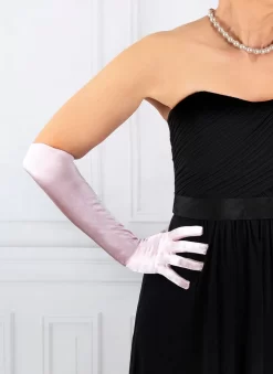 Women's Long Above-Elbow Satin Gloves -Fashion Accessories Shop 6 2181 pink 20 2