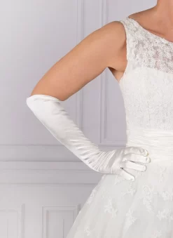 Women's Long Above-Elbow Satin Gloves -Fashion Accessories Shop 6 2181 white 2