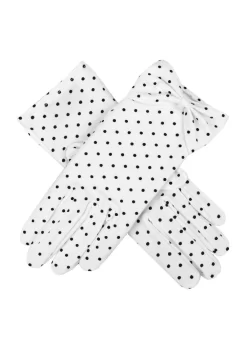 Women's Spotted Cotton Gloves With Cuff Bow -Fashion Accessories Shop 6 2239WhiteBlack