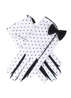 Women's Spotted Cotton Gloves With Side Bow And Trim