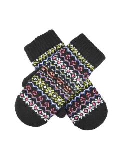 Women’s Jacquard Multi-Colour Fair Isle Knitted Mittens -Fashion Accessories Shop 6 3266 Black