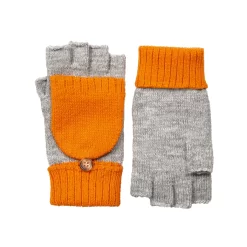 Women’s Two-Tone Fingerless Gloves With Mitten Flap -Fashion Accessories Shop 6 3276 Dove Grey Tangerine 1