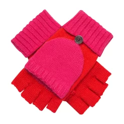 Women’s Two-Tone Fingerless Gloves With Mitten Flap -Fashion Accessories Shop 6 3276 Pink Berry