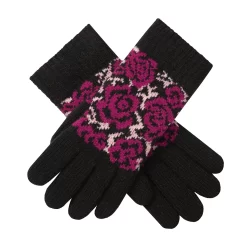 Women’s Jacquard Knitted Gloves With Rose Pattern -Fashion Accessories Shop 6 3281 Black