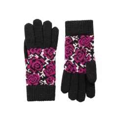Women’s Jacquard Knitted Gloves With Rose Pattern -Fashion Accessories Shop 6 3281 Black 1