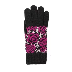 Women’s Jacquard Knitted Gloves With Rose Pattern -Fashion Accessories Shop 6 3281 Black 2