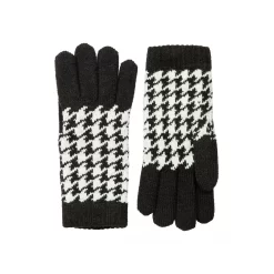 Women’s Jacquard Knitted Gloves With Dogtooth Pattern -Fashion Accessories Shop 6 3282 Black Winter White 1