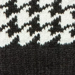 Women’s Jacquard Knitted Gloves With Dogtooth Pattern -Fashion Accessories Shop 6 3282 Black Winter White 7