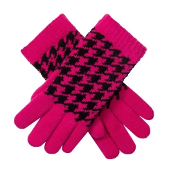 Women’s Jacquard Knitted Gloves With Dogtooth Pattern -Fashion Accessories Shop 6 3282 Fuchsia Black