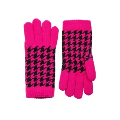 Women’s Jacquard Knitted Gloves With Dogtooth Pattern -Fashion Accessories Shop 6 3282 Fuchsia Black 1