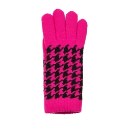 Women’s Jacquard Knitted Gloves With Dogtooth Pattern -Fashion Accessories Shop 6 3282 Fuchsia Black 2