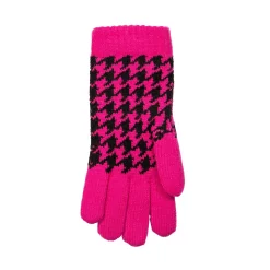 Women’s Jacquard Knitted Gloves With Dogtooth Pattern -Fashion Accessories Shop 6 3282 Fuchsia Black 3