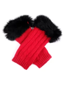 Women's Cable Knit Wrist Warmers With Fur Cuffs