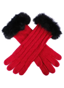 Women's Cable Knit Gloves With Fur Cuffs -Fashion Accessories Shop 6 4224 20berry